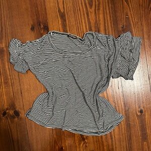 Black and white striped shirt with ruffled sleeves